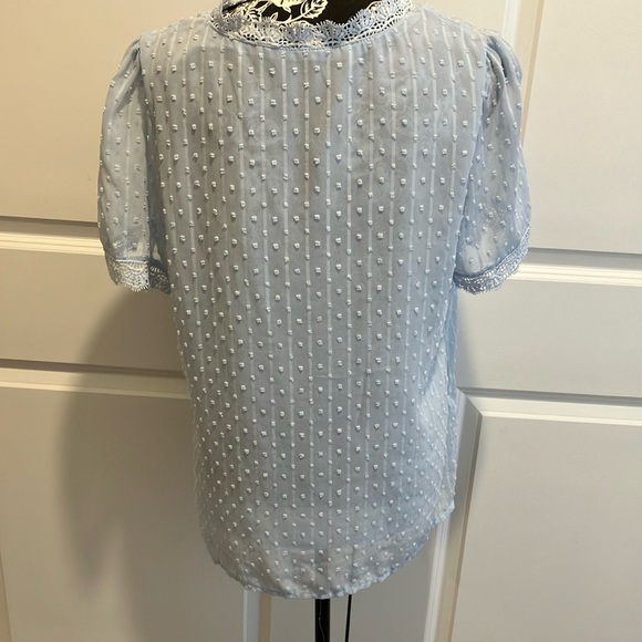 Light Blue Puff Sleeve Ruffled Blouse - Picture 3 of 7